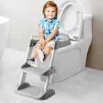 Potty Training Toilet Seat with Step Stool Ladder for KIDS- Non-Slip Wide Step (Gray)